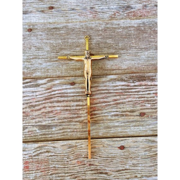 Vintage Brass INRI Crucifix Cross Jesus Wall Hanging - Picture 11 of 11